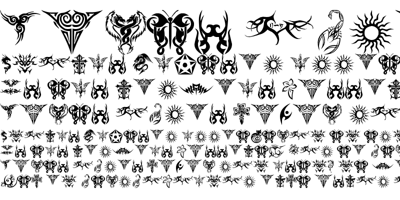 Sample of tribal tattoo font Regular